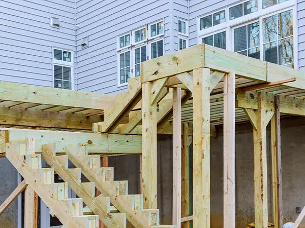 A deck frame for a 2 story deck