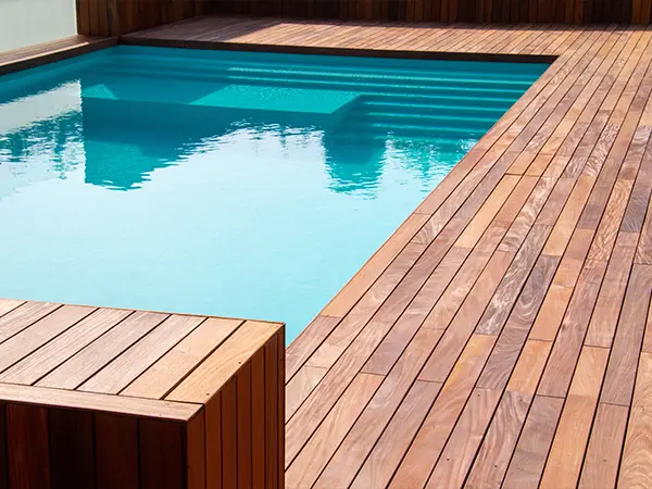 A hardwood deck pool