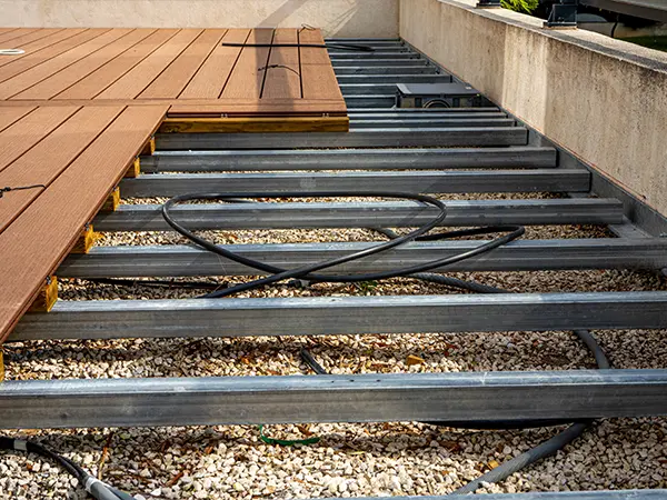A steel frame for a roof deck