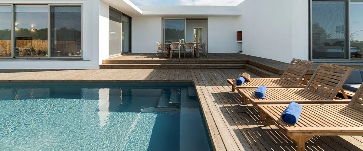 Wood deck around a pool