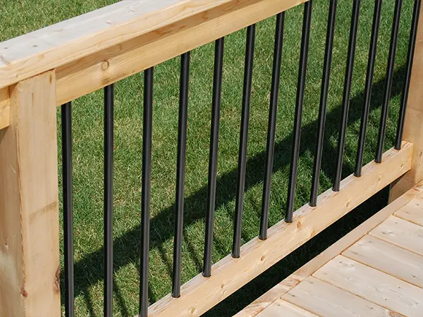Wood balustrade and iron wrought railings
