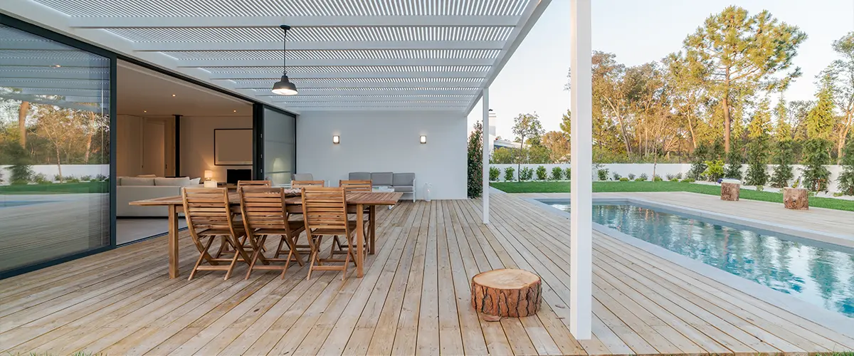 Wood deck around a pool