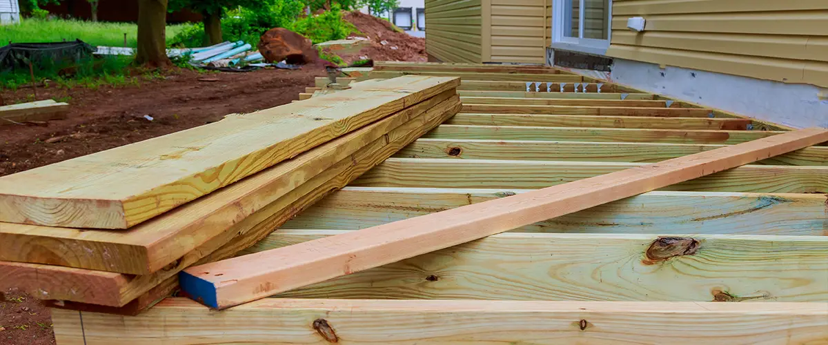 A new deck construction attached to the house