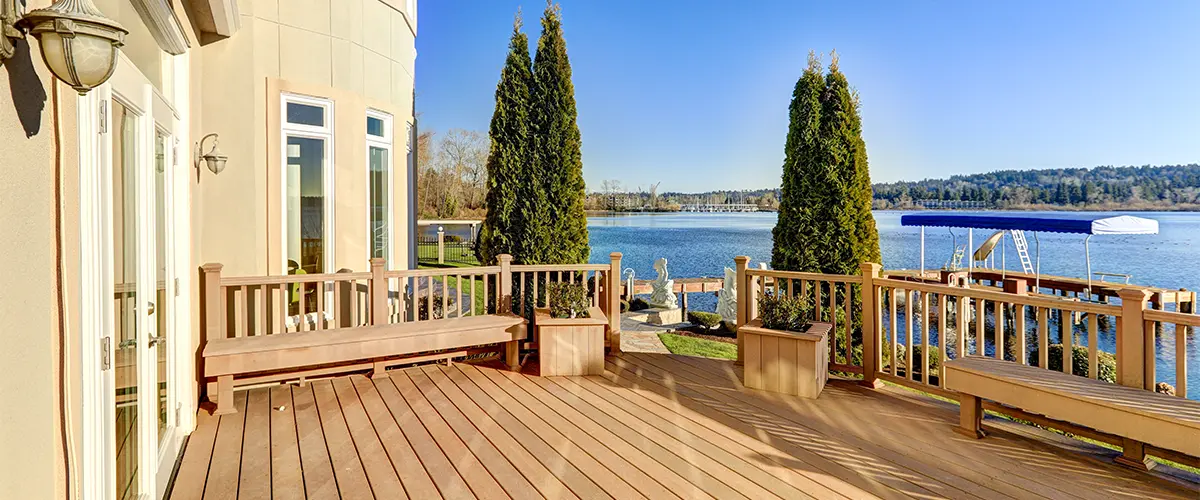 Composite decking near a lake