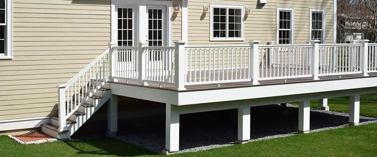 White decking rail on elevated deck