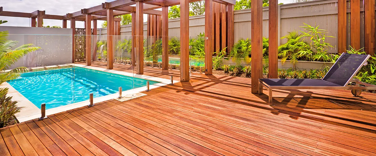redwood decking around a pool