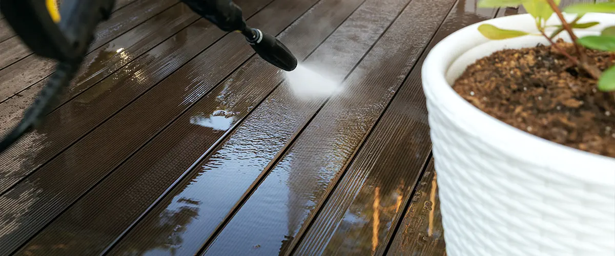 Pressure washing a deck