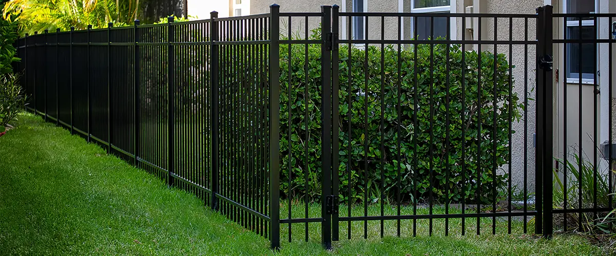 Aluminum fence on a patch of grass