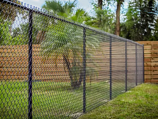 Chain link fence separating two properties
