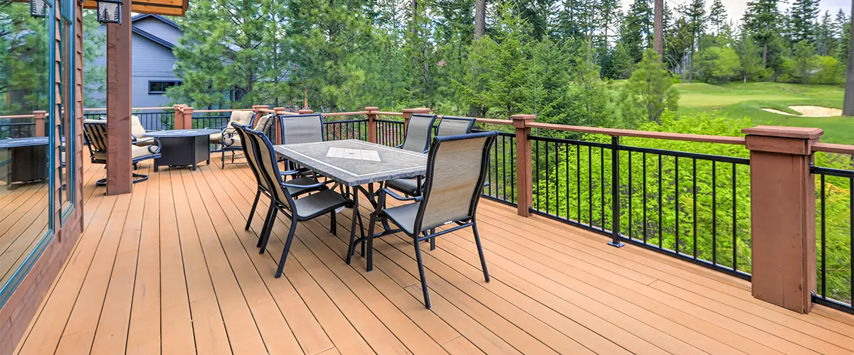 PVC decking with outdoor furniture and railing with posts