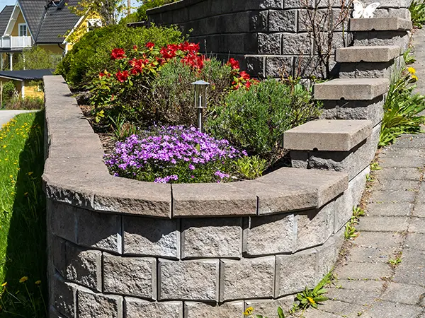 Retaining wall with flowers