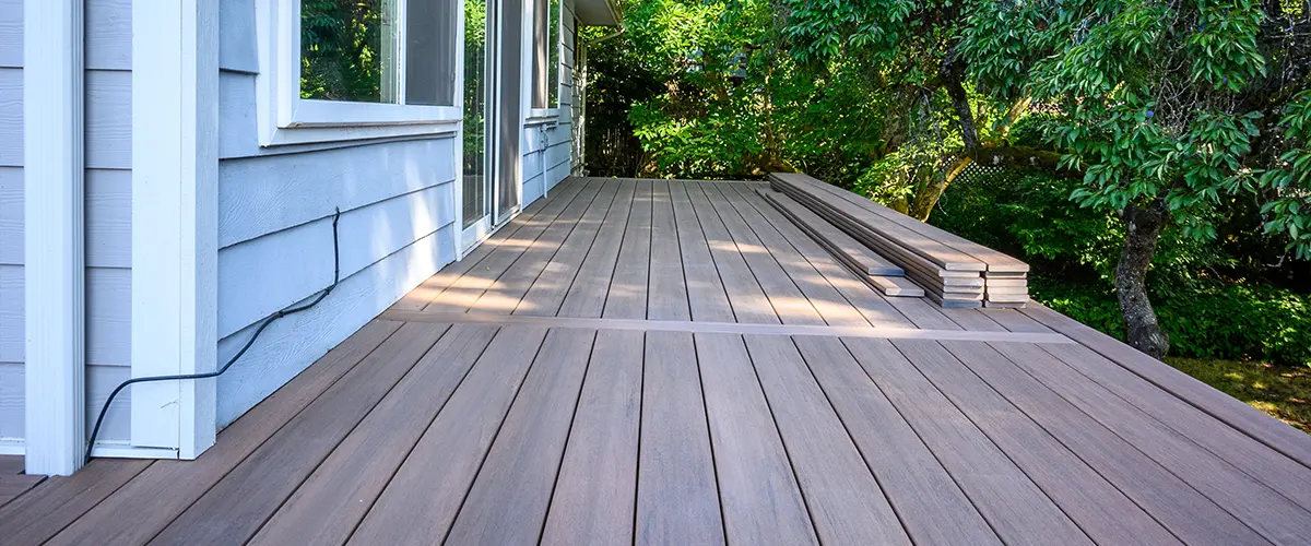 PVC decking with boards stacked upon each other