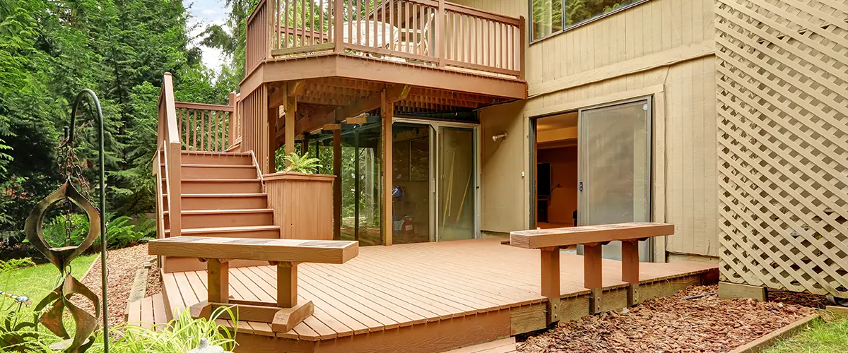 Composite decking on two levels