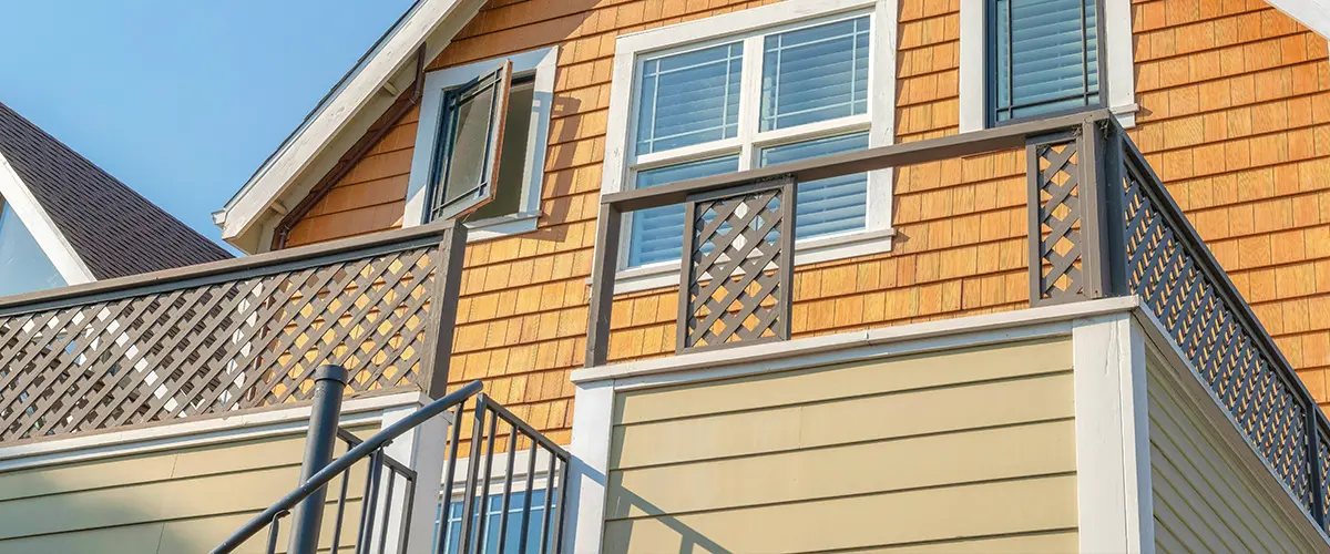 Composite wood railing on an elevated deck