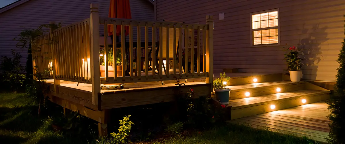 Deck lighting on stairs at night