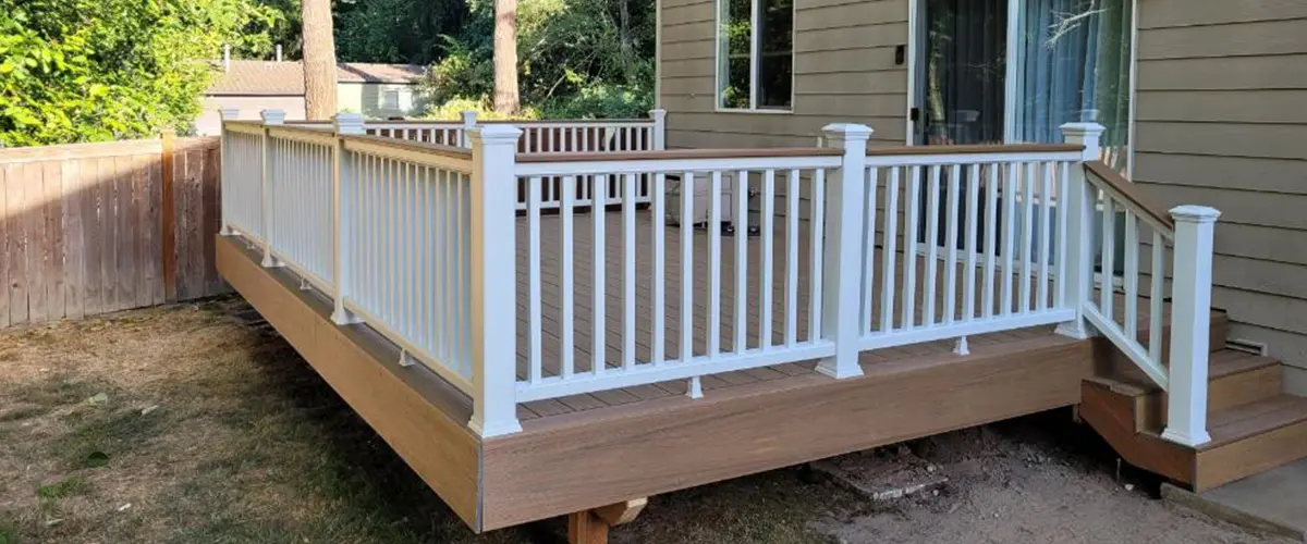 new outdoor deck in a backyard