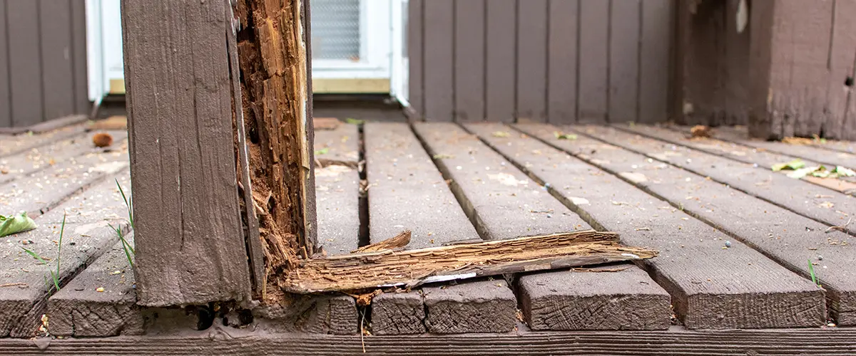 Rotten wood post on deck